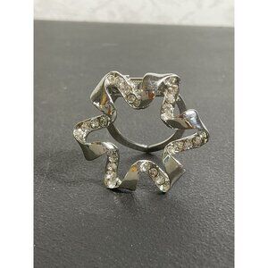 Silver Rhinestone Scarf Ring Holder Vintage Starburst Design Decorative